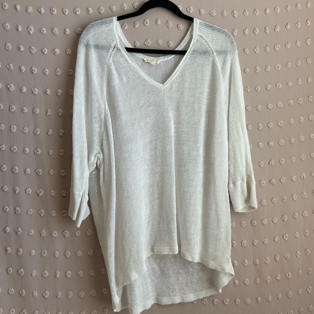 Eileen Fisher 100% Linen Oversized 3/4‎ Sleeve Knit Sweater Sz XL White